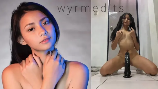 Asian model records herself with her toy [Splitscreen Contrast Edit]